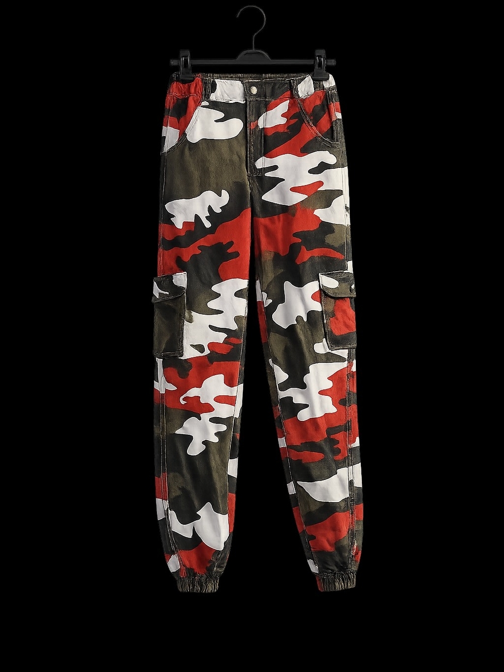 Kids Red Black White Camo Cargo Jogger Pants Size 160 (Youth XL 14-16)